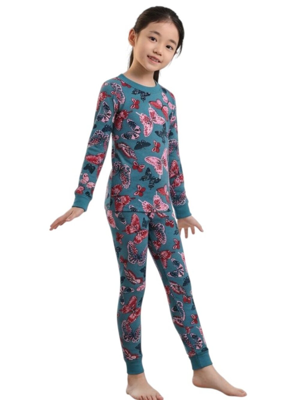 Hanna Andersson Pajamas Girls 8 Blue Butterfly Organic Cotton Slim Fit Set